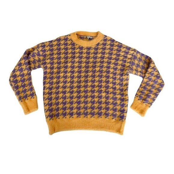 Davi & Dani Woman's Sz S Purple & Orange Abstract Stars Fuzzy Oversize Sweater - Picture 7 of 8